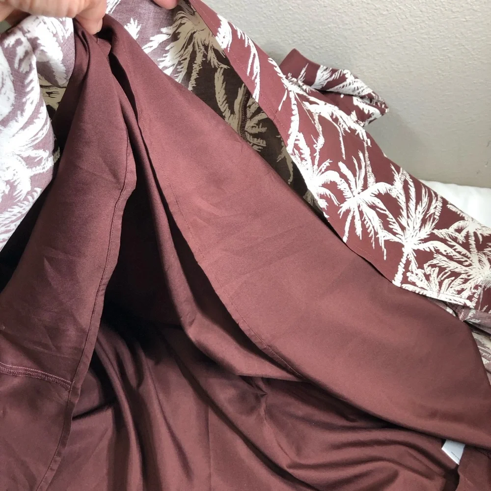 Express Cotton Blend Brown White Tropical Halter Neck Summer Brunch Midi Dress M - Picture 11 of 15